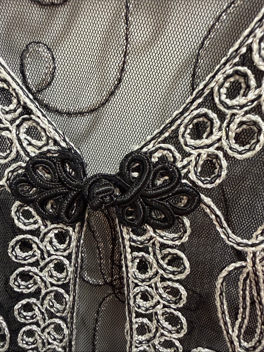 Black embroidered Mesh Cropped Pea Coat - Picture 3 of 5